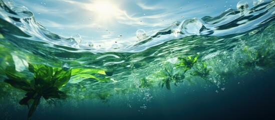 Waves of seaweed lazily appeared in the blue ocean water currents