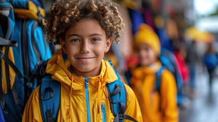 Obraz premium A young boy wearing a yellow jacket Back To School season heralds a fresh start filled