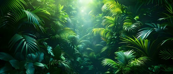 Fototapeta na wymiar Lush tropical rainforest with diverse plant species rich ecosystems and breathtaking views. Concept Tropical Rainforest, Diverse Plant Species, Rich Ecosystems, Breathtaking Views, Lush Greenery