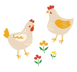 ?ute chicken cartoon character simple hand drawn vector illustration