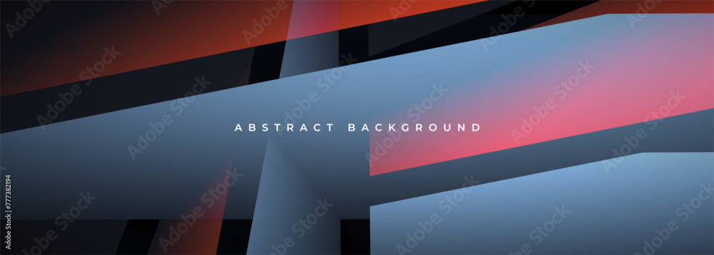 Poster Dark abstract background with blue and red diagonal transparent objects and shapes. Vector illustration wide modern glassy banner
