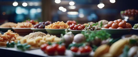 focusing close-up, healthy food, fruit and vegetables, bowls, wooden table