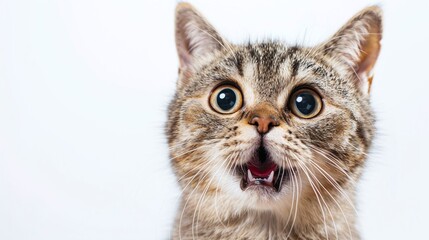 Obraz premium adorable young scottish fold cat with big eyes and funny surprised expression closeup isolated on white background real image 