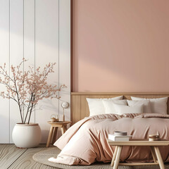 warm color wooden frame mockup in a modern sweet women bedroom