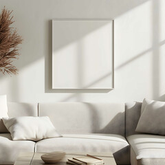 white wooden picture frame mockup in a modern living room