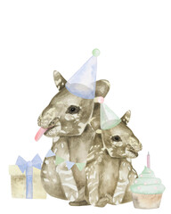 tapir birthday holiday watercolor composition