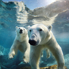 수영하는 북극곰 - obrazy, fototapety, plakaty