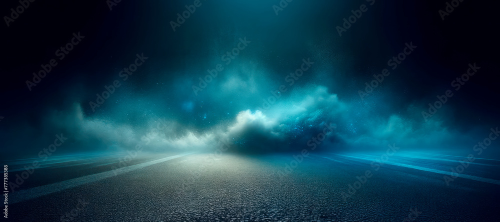 Aufkleber surreal road enveloped in blue mist and cosmic dust, creating a mysterious pathway. generative ai
