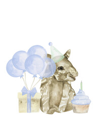 tapir birthday holiday watercolor composition