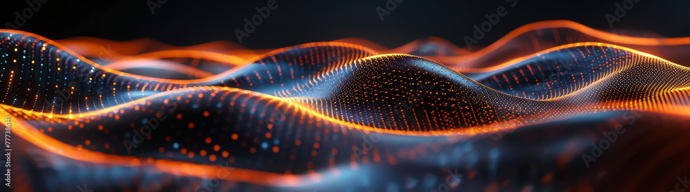 Aufkleber abstract digital landscape of blue and orange dots with wavy lines, symbolizing connection and flow