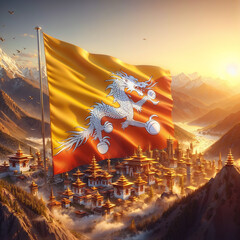 3D rendered Bhutan flag, isolated on a clean background. High-quality, realistic depiction perfect for various uses.