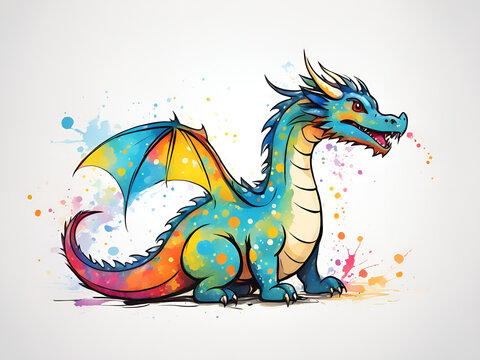 Colorful Wyvern, various expressions, cute Wyvern painting renderings, colorful illustration picture book images