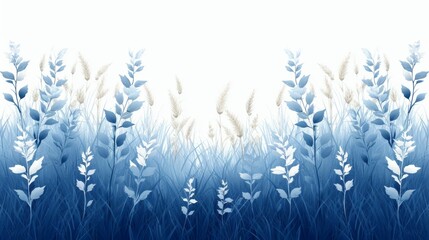 Wheat and Grasses in Flat Shading Style, White on Dark Blue Background - obrazy, fototapety, plakaty