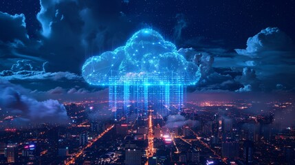 digital transformation, the cloud with data over City Center