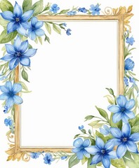 Obraz premium Dive into serenity with our watercolor blue floral frame mockup. Tranquil hues surround the empty space, ready for your text or photo