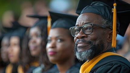 Graduation ceremony focus on a proud mature graduate.