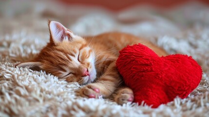 restful cat resting on a red bed in a warm home environment with cozy decor and a peaceful bedroom interior
