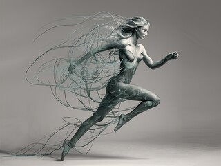 Statue model of a female running with motion effects