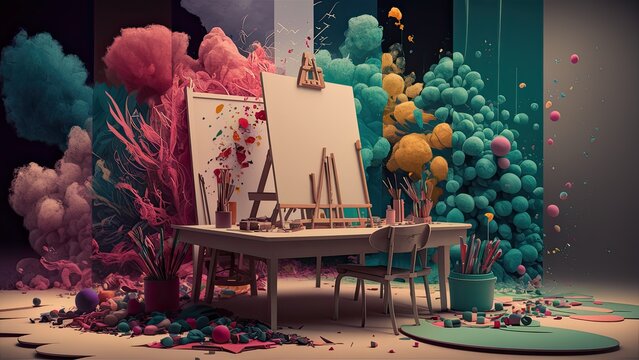 Creative image of a studio of a painter designer