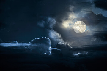Cloudy full moon night - 777391971