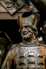 Notre Dame du Finisterre catholic church, Brussels, Belgium. Sculptural group around Moses and the 10 Commandments. Detail : rabbi