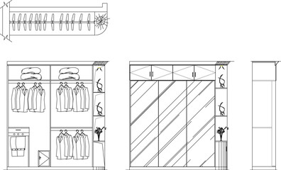vector design sketch illustration of bedroom wardrobe interior furniture drawin