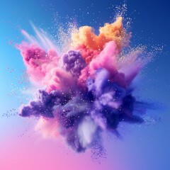 3D rendering of colorful powder explosion, hyperrealistic particles, modern art concept, sleek...