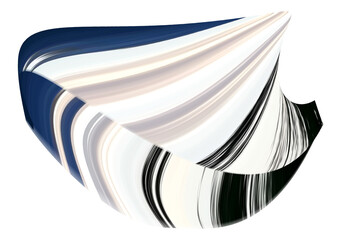 Isolated digital figure for creative logo or tattoo. Abstract volumetric striped shape. Delicate floral petal. Rounded wind-inflated striped brown-blue-white sails. Swirled stream. Exclusive design.
