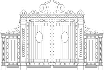 vector design sketch illustration of a vintage classic old iron fence
