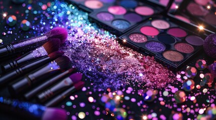 Eye shadow palette with glitter and bokeh effect.
