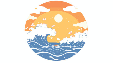 Illustration of the sea with sun in circle shape on