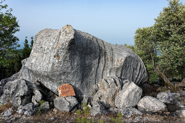 Huge monolith near the village of Anogi at the island of Ithaka in Epirus, Greece - 777394338