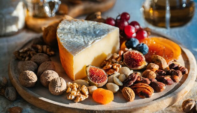 Cheese and nuts on a plate