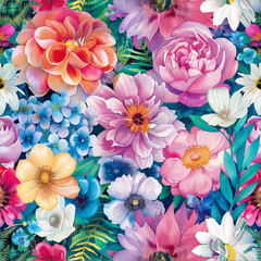 Vibrant floral pattern with assorted flowers