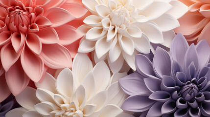 Beautiful colorful zinnia and dahlia flowers in full bloom, close up. Natural summery texture for background	