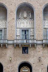 Montserrat monastery, Catalonia, Spain. Hotel windows and reliefs