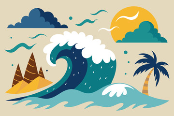 Fototapeta na wymiar Sea waves sketch. Storm wave, vintage tide and ocean beach storms hand drawn vector illustration