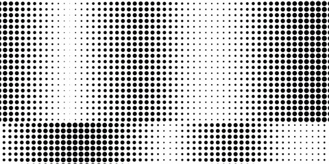 Halftone black and white grunge. Texture of dots scattered on a white background. Abstract pattern in vintage art style print on business cards, badges, labels.. - obrazy, fototapety, plakaty