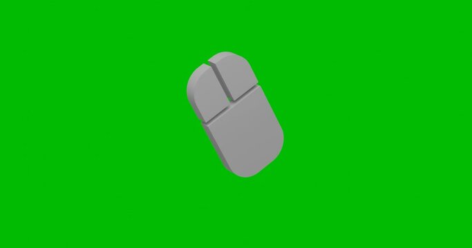 Animation of rotation of a white computer mouse symbol with shadow. Simple and complex rotation. Seamless looped 4k animation on green chroma key background