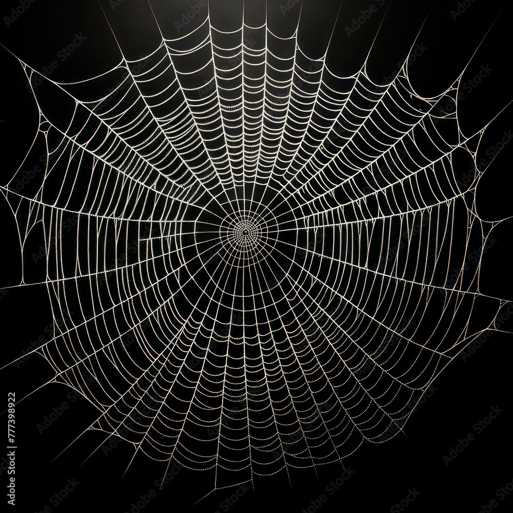 Poster a detailed spider web on a dark background, illustrating the concept of intricacy and natural engine