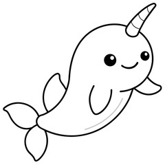 adorable narwhal - vector illustration