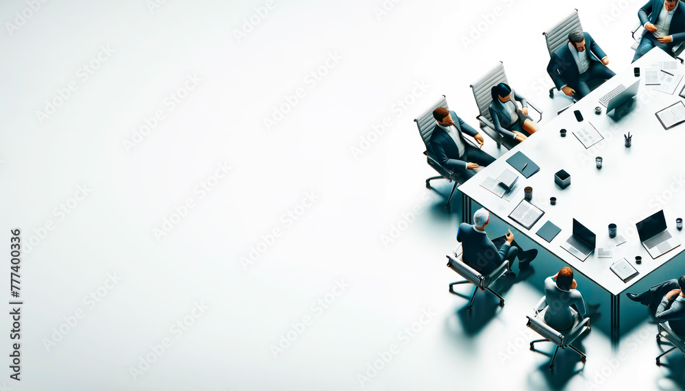Poster business professionals in a meeting around a table on a white background, concept of teamwork and st