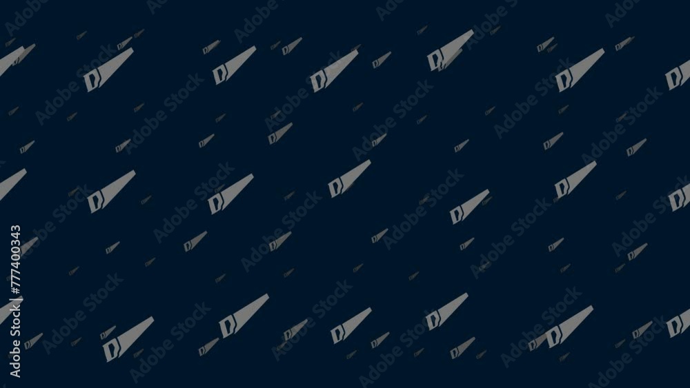 Poster hand saw symbols float horizontally from left to right. parallax fly effect. floating symbols are lo