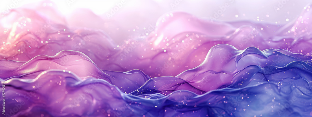 Aufkleber Abstract purple and blue wavy forms with sparkles on a soft bokeh background, concept of fluidity, Generative AI. Generative AI
