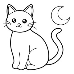 cat and moon - vector illustration