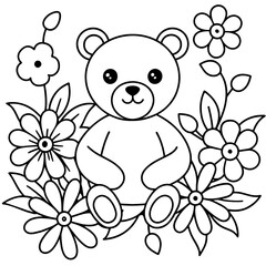 flower with bear vector illustration