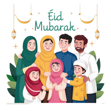EID MUBARAK - Muslims celebrating Eid, transparent PNG background