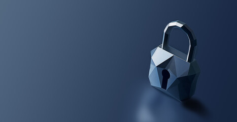 A stylized padlock on a blue gradient background representing security concept. Generative AI