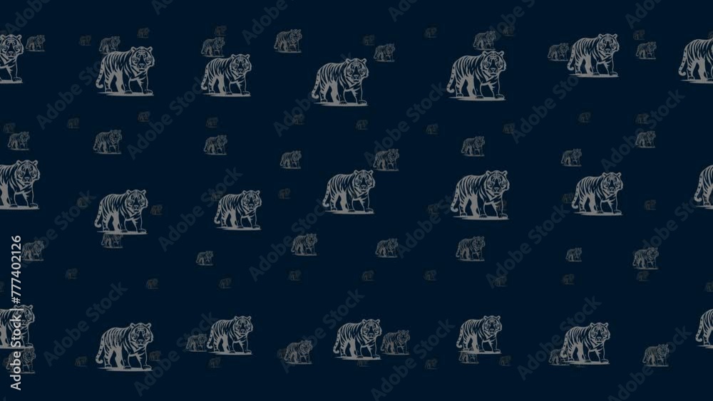 Poster tiger symbols float horizontally from left to right. parallax fly effect. floating symbols are locat