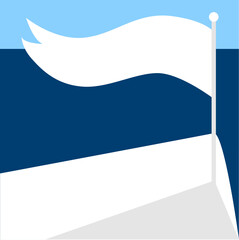 Waving Flag on Ship Bow With Ocean Scene in Background for Banner Art, Backgrounds, Signs, Ads, Headers